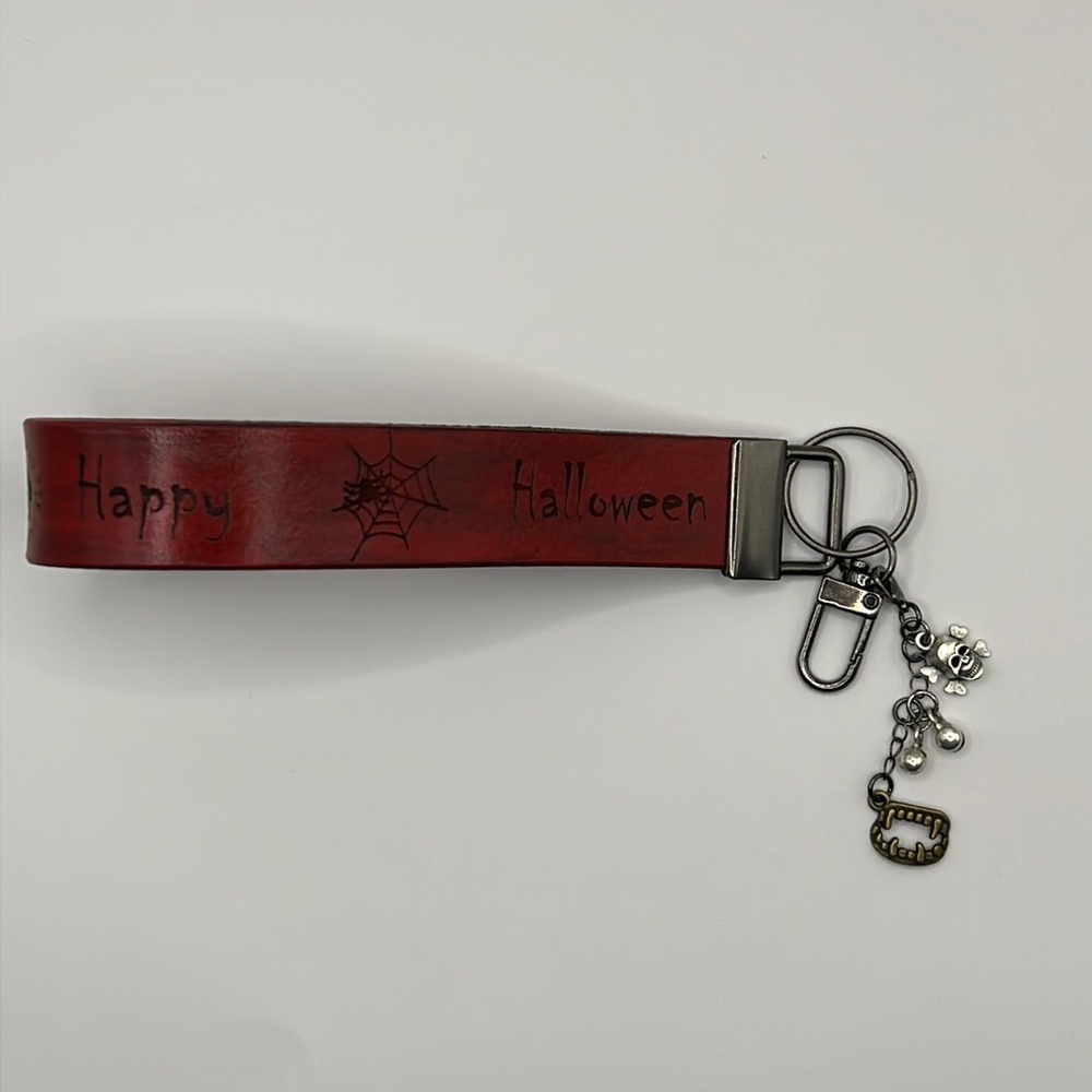 HAND CRAFTED HANDMADE Halloween Leather
Custom Laser Engraved Key Fob Key Chain